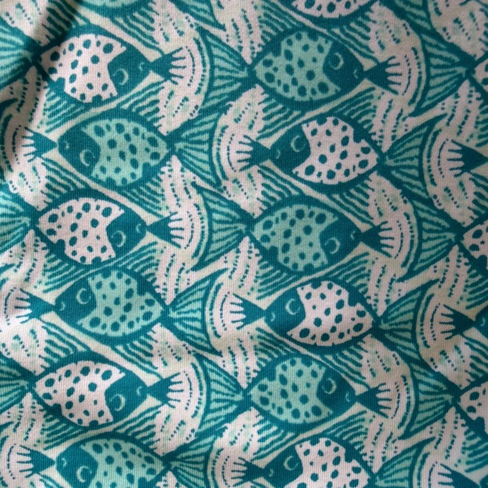 Garnet Hill Girls Teal White Fish Print One Piece Swimsuit Size 10 Racerback